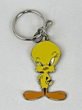 Vintage Warner Bros Tweety Bird Key Chain Ring Looney Tunes 2003 PlastiColor